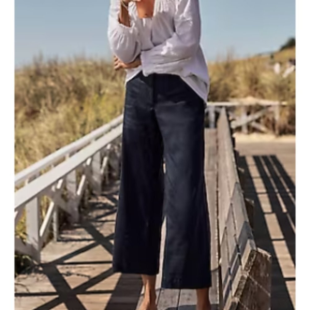 NWT! J Jill Pants Striped Stretch Comfort Cropped Wide Leg Capri SZ 14
